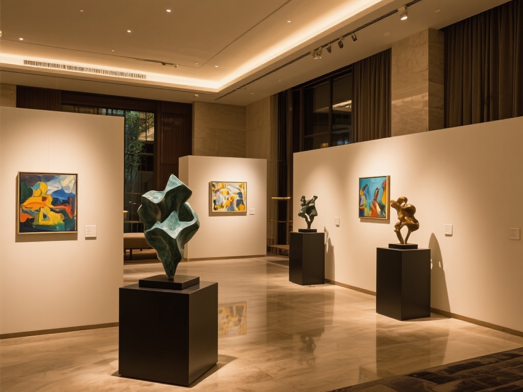 此外，酒店内定期举办艺术展览，如当代画家的新作或国